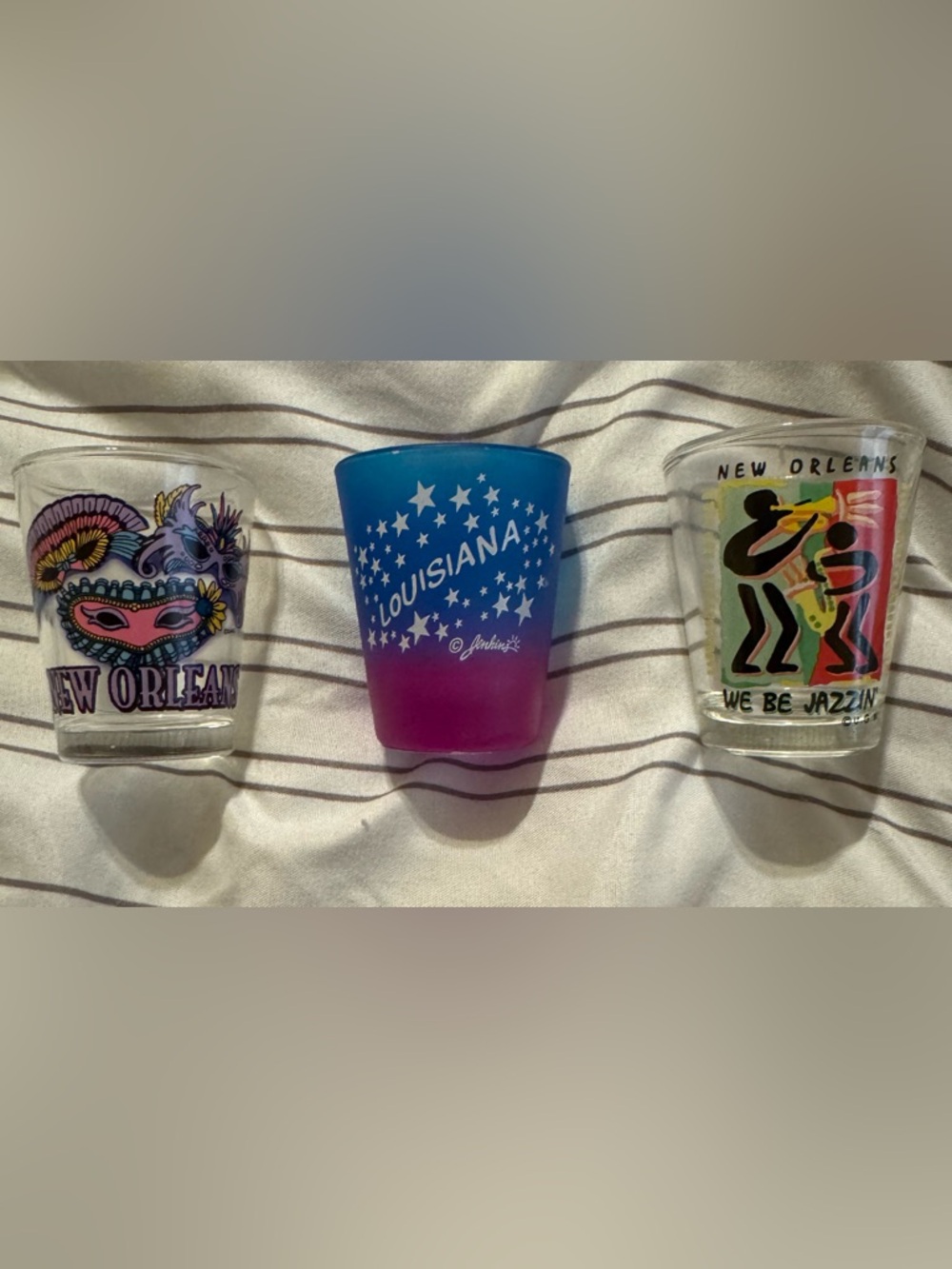 New Authentic New Orleans Mardi Gras Shot Glass Trio - Colorful Souvenir Set
